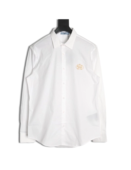 Prada Embroidered Lettering Poplin Long Sleeve Shirt,Prada
