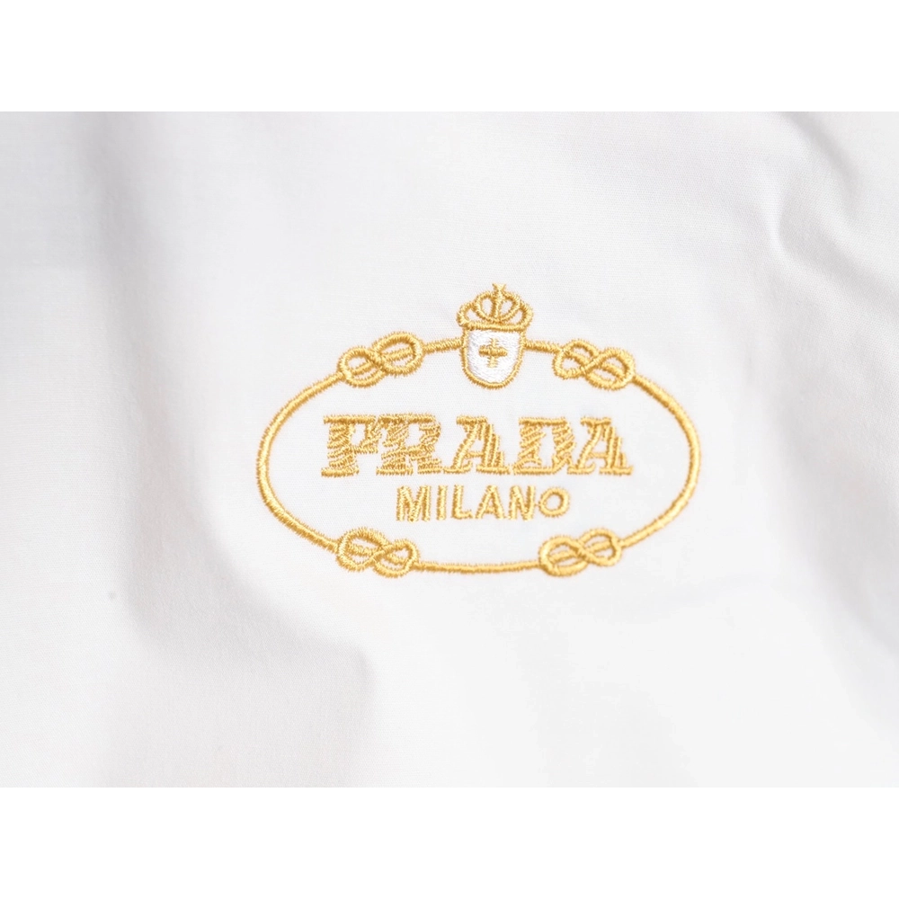 Prada Embroidered Lettering Poplin Long Sleeve Shirt,Prada