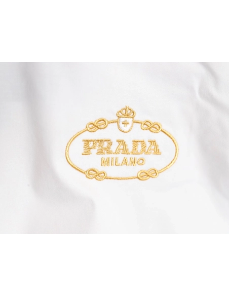 Prada Embroidered Lettering Poplin Long Sleeve Shirt,Prada
