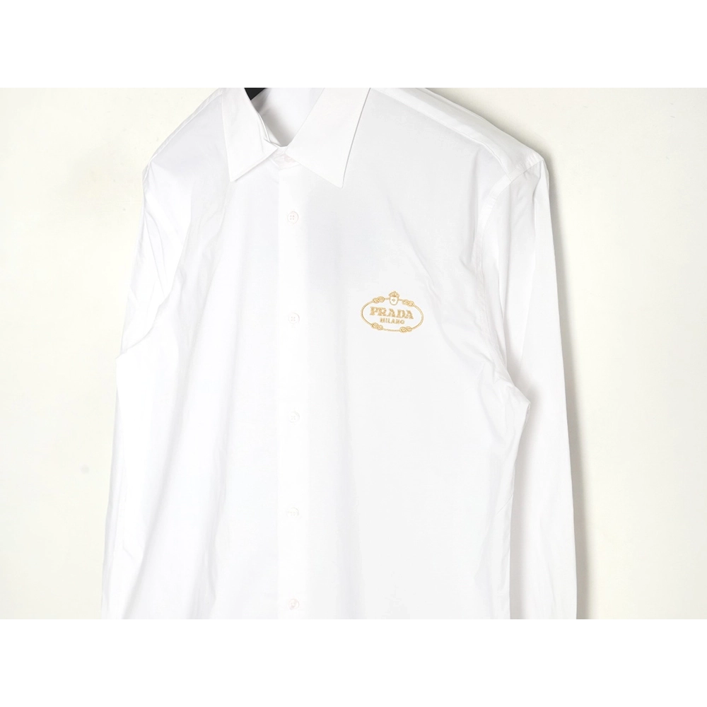 Prada Embroidered Lettering Poplin Long Sleeve Shirt,Prada