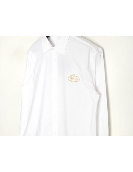 Prada Embroidered Lettering Poplin Long Sleeve Shirt,Prada