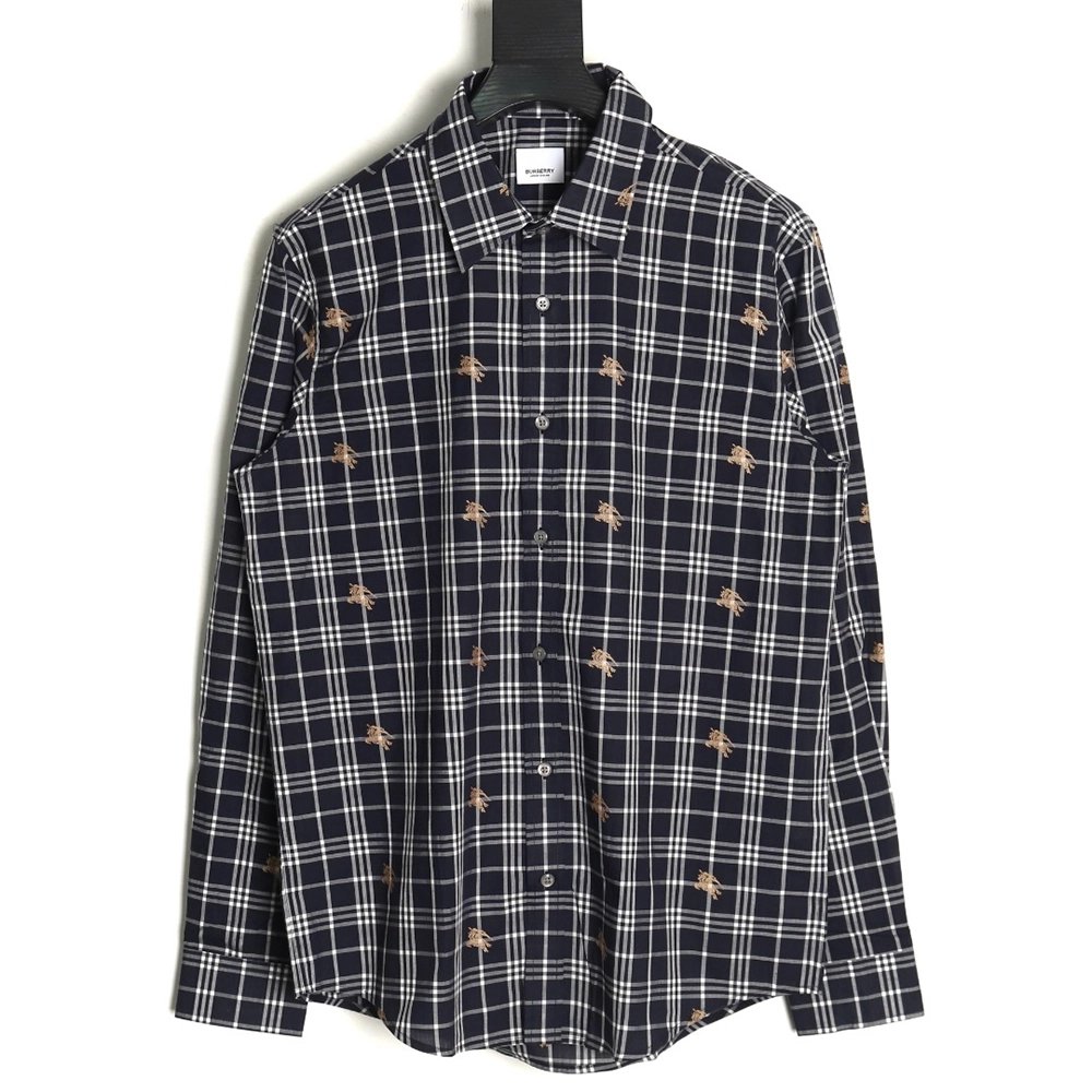 Burberry all over print war horse plaid long sleeve shirt TSK2,Burberry