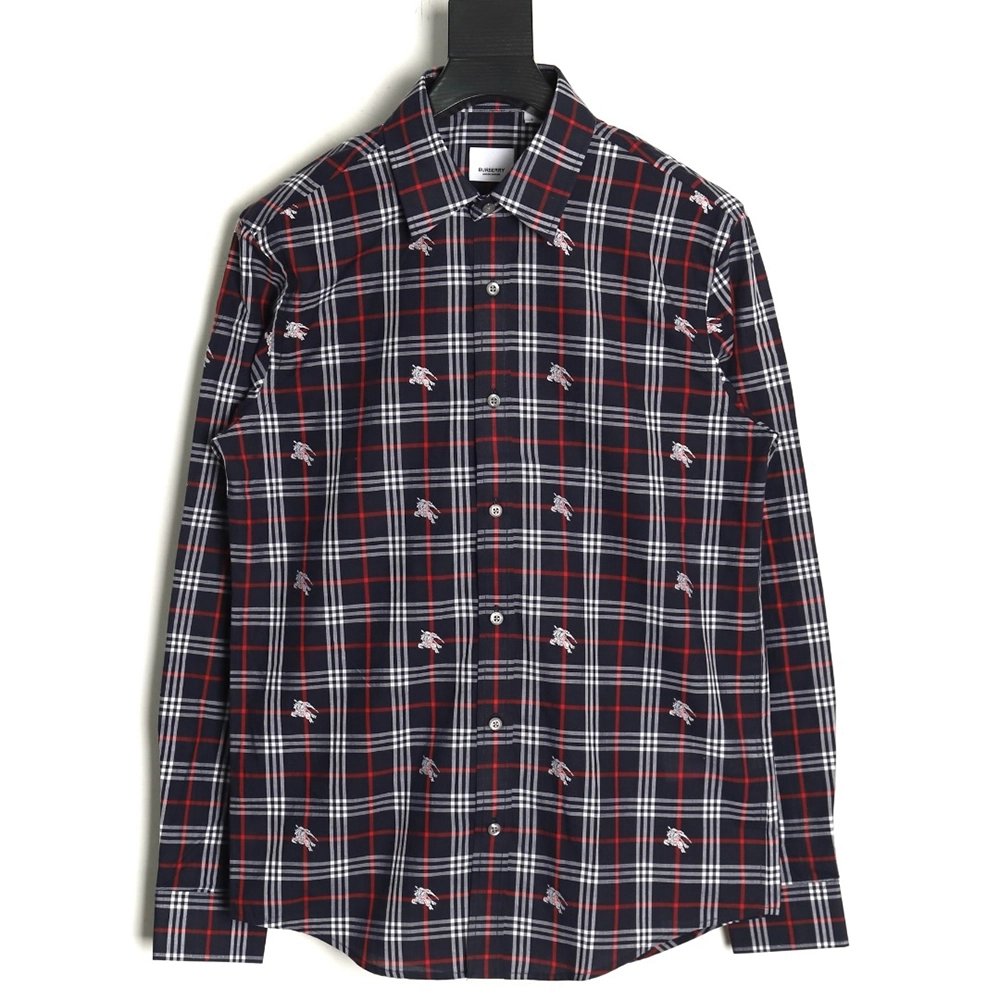Burberry all over print war horse plaid long sleeve shirt TSK1,Burberry