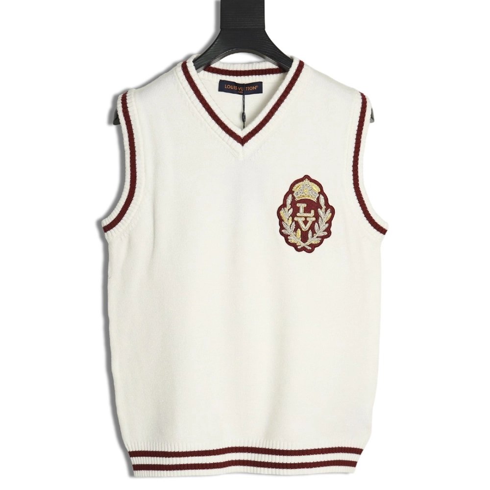 Louis Vuitton badge contrast lettering embroidered knitted vest,Chanel