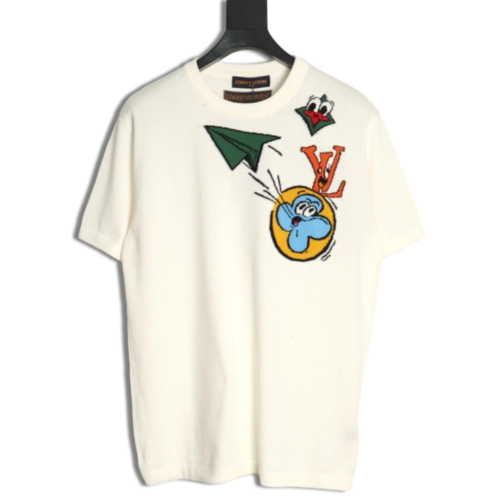 Louis Vuitton Airplane Jacquard Crew Neck Knit Short Sleeves,Louis Vuitton