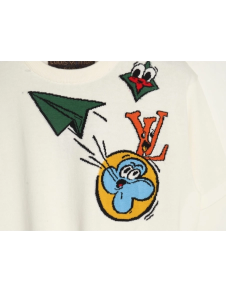 Louis Vuitton Airplane Jacquard Crew Neck Knit Short Sleeves,Louis Vuitton
