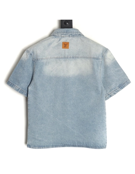 Louis Vuitton Embroidered Pocket Denim Short Sleeve Shirt Jacket,Louis Vuitton T Shirt,Tshirt,APPAREL
