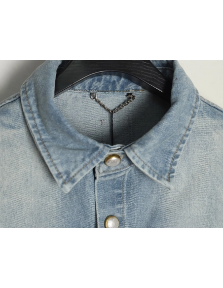 Louis Vuitton Embroidered Pocket Denim Short Sleeve Shirt Jacket,Louis Vuitton T Shirt,Tshirt,APPAREL