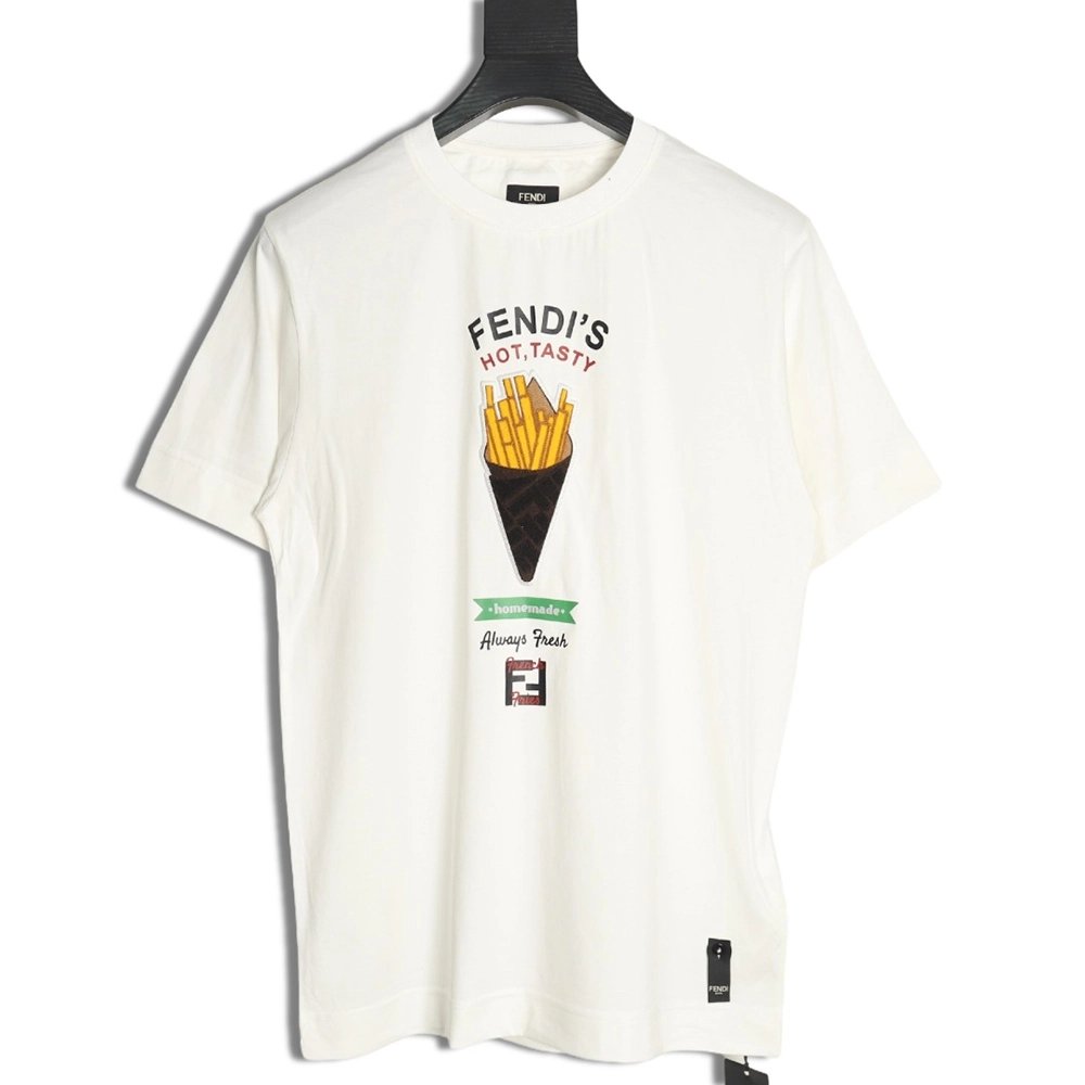 Fendi French fries embroidered short sleeves,Fendi Shirt,Shirt,APPAREL