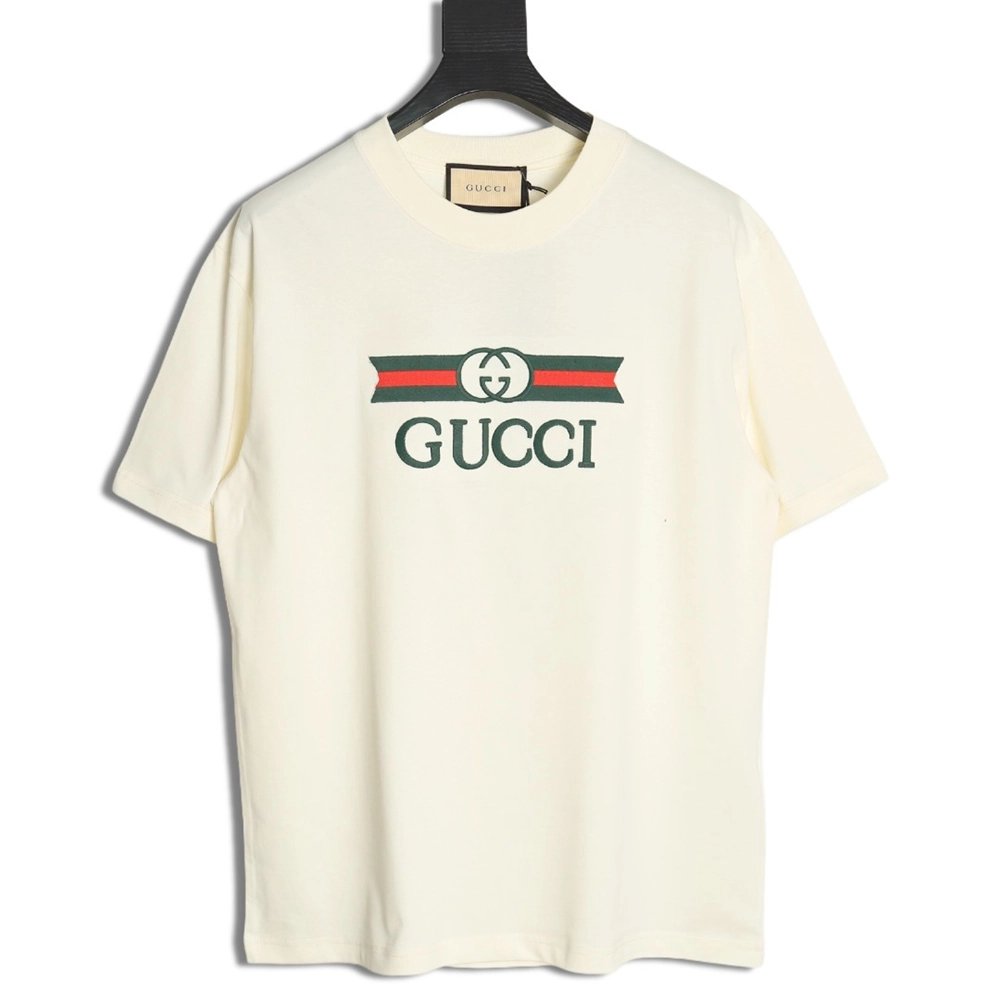 Gucci Double G stripe embroidered short sleeves,Gucci T Shirt,Tshirt,APPAREL