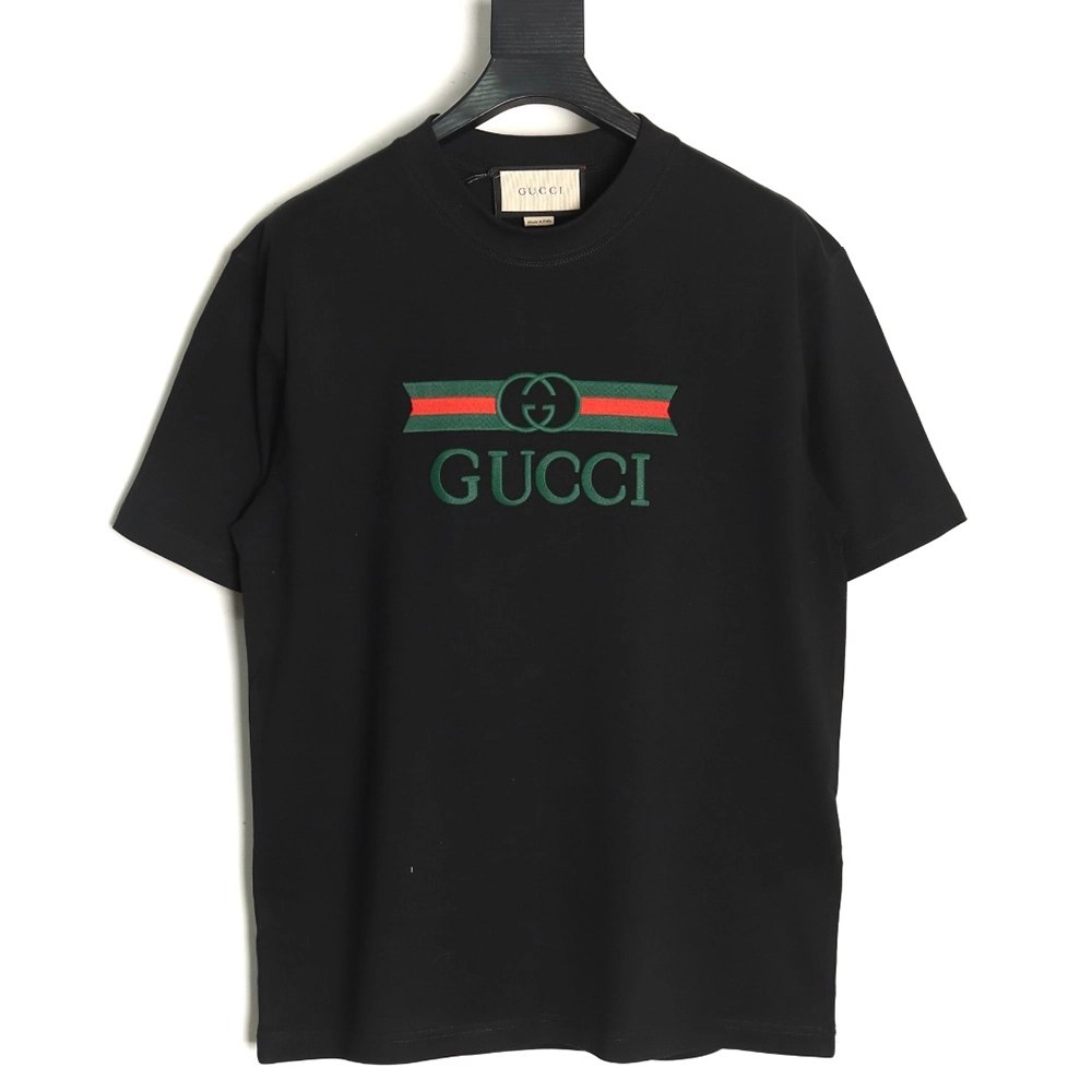 Gucci Double G stripe embroidered short sleeves,Gucci T Shirt,Tshirt,APPAREL
