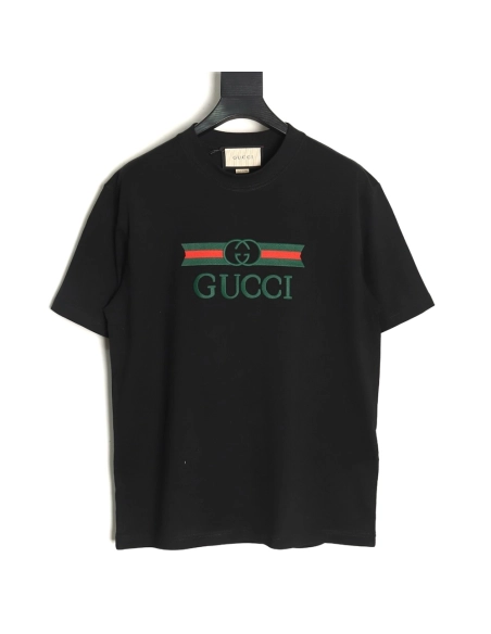 Gucci Double G stripe embroidered short sleeves,Gucci T Shirt,Tshirt,APPAREL