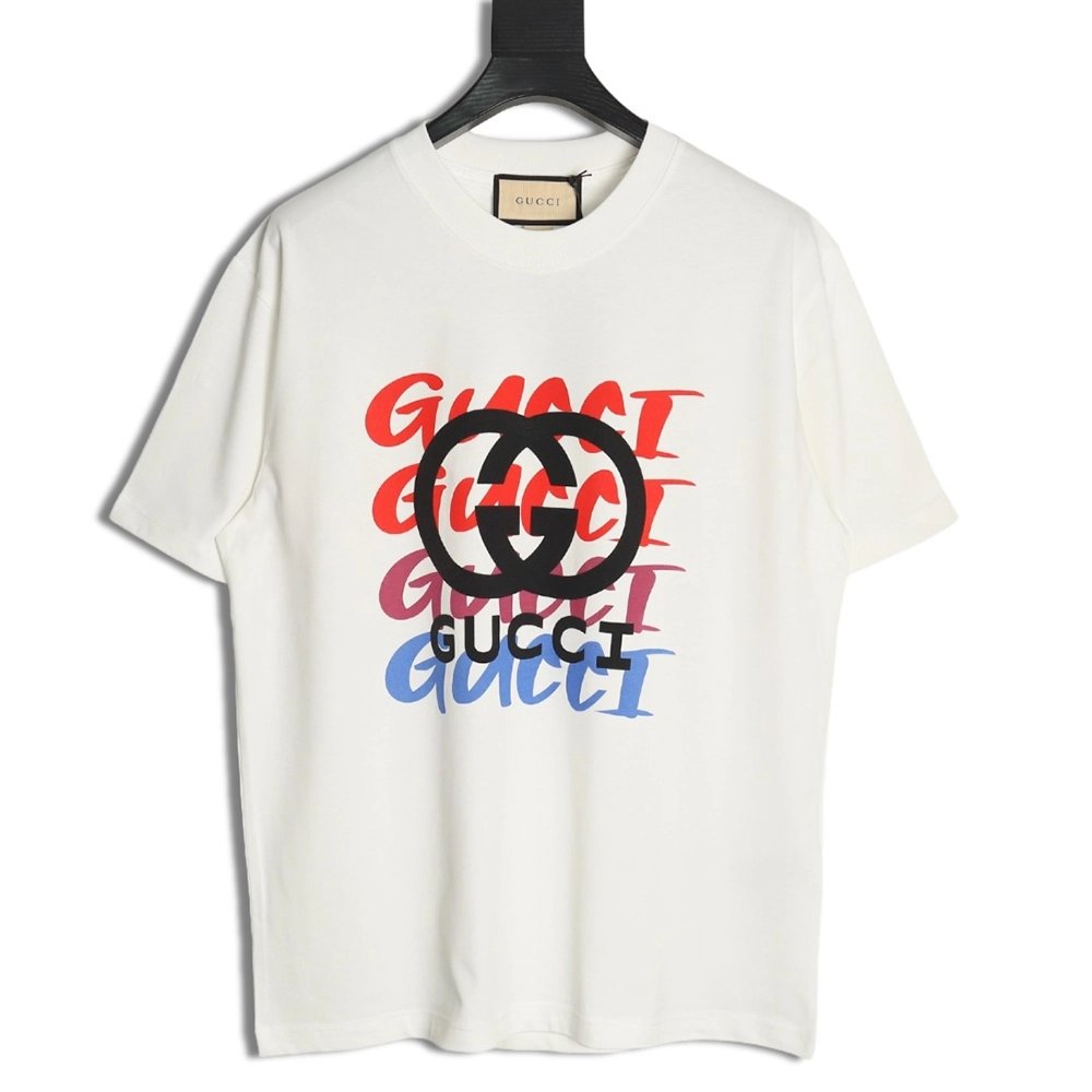 Gucci gradient slogan double G print short sleeves,Gucci T Shirt,Tshirt,APPAREL
