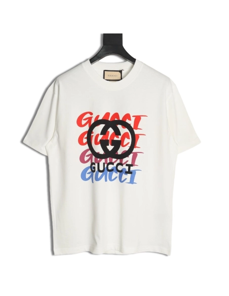 Gucci gradient slogan double G print short sleeves,Gucci T Shirt,Tshirt,APPAREL