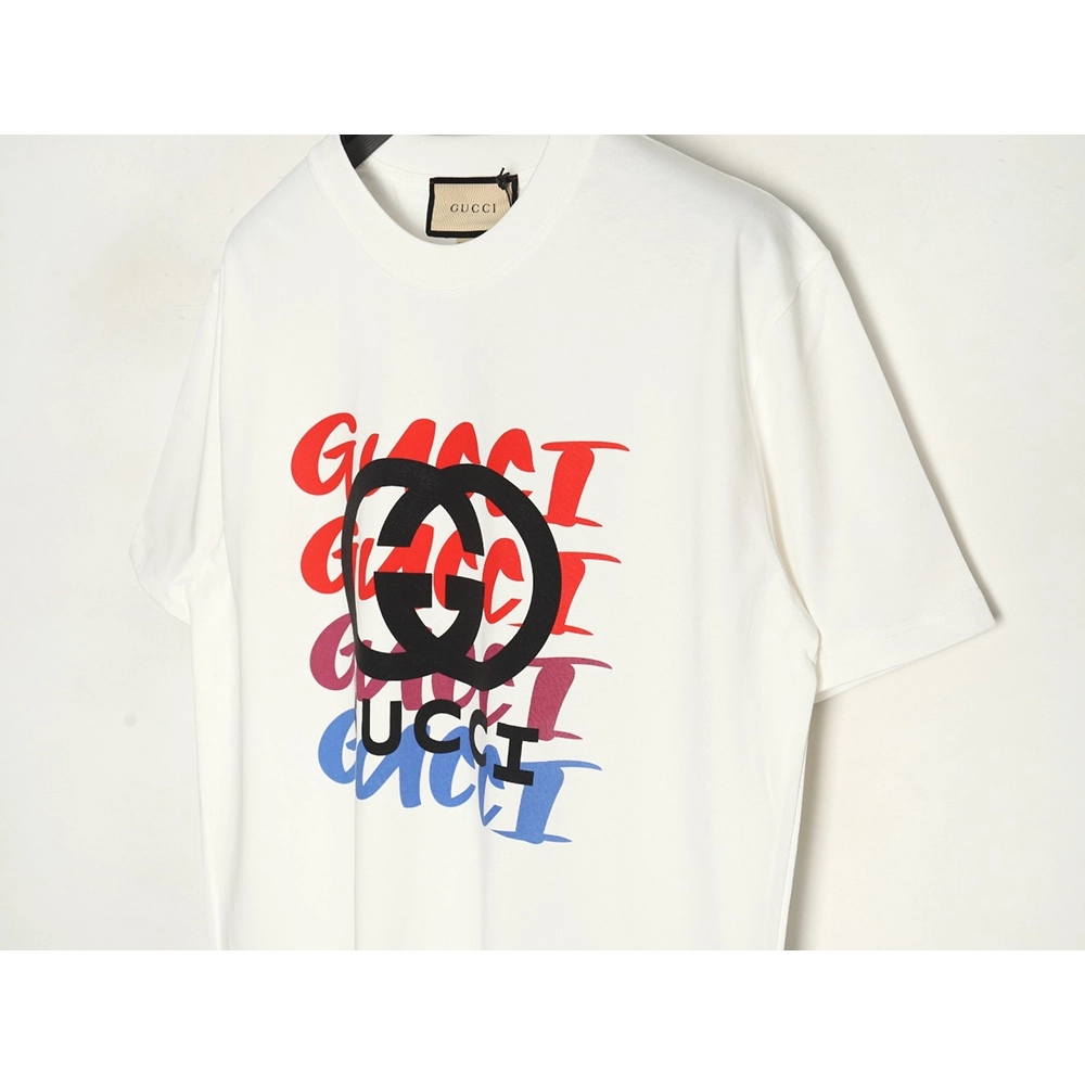 Gucci gradient slogan double G print short sleeves,Gucci T Shirt,Tshirt,APPAREL