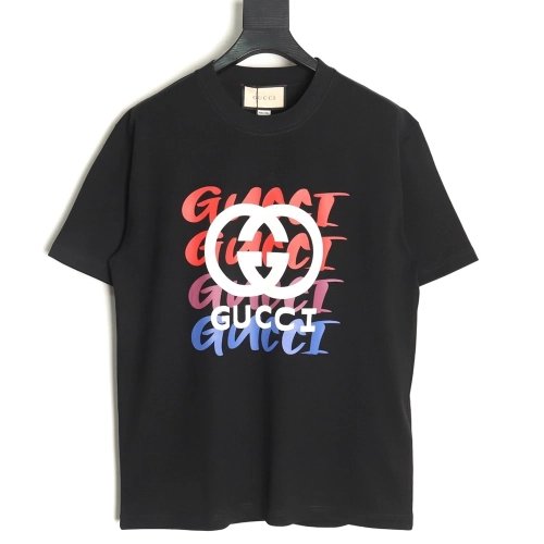 Gucci gradient slogan double G print short sleeves,Gucci T Shirt,Tshirt,APPAREL
