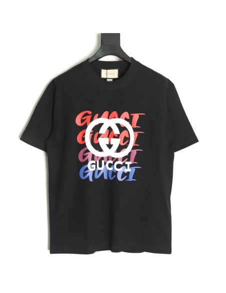 Gucci gradient slogan double G print short sleeves,Gucci T Shirt,Tshirt,APPAREL