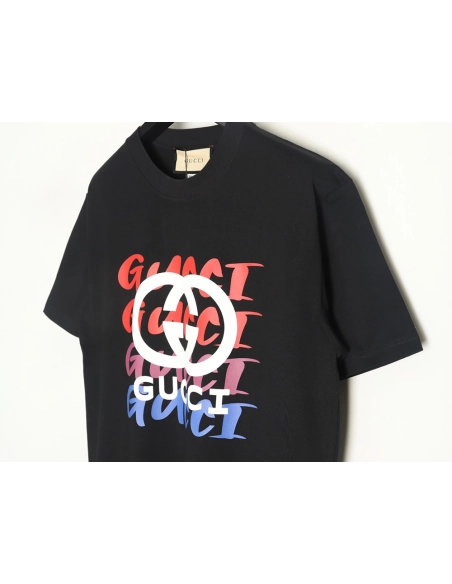 Gucci gradient slogan double G print short sleeves,Gucci T Shirt,Tshirt,APPAREL
