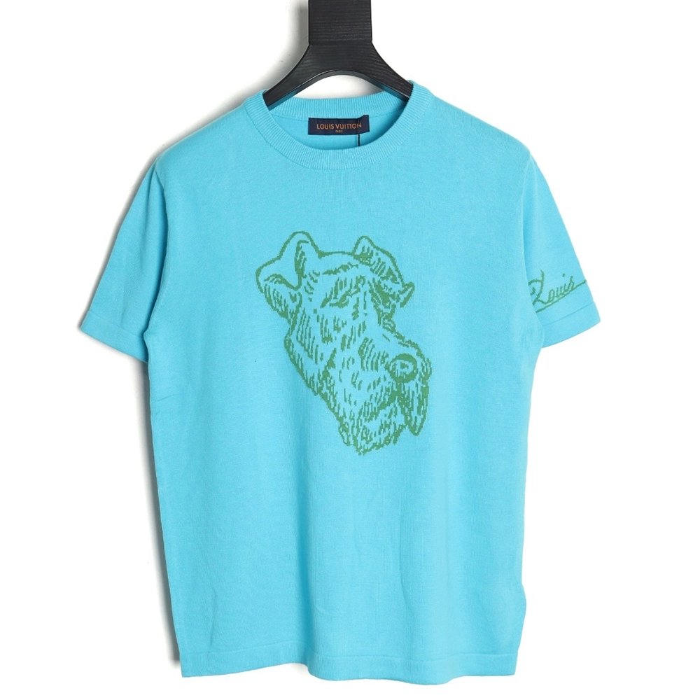 Louis Vuitton Puppy jacquard knit short sleeves,Louis Vuitton T Shirt,Tshirt,Hiqh quality low price,free shipping