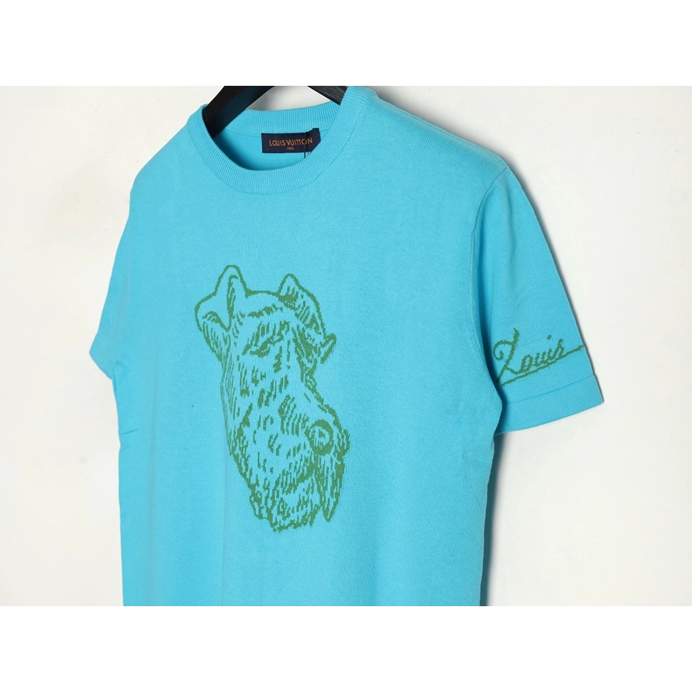 Louis Vuitton Puppy jacquard knit short sleeves,Louis Vuitton T Shirt,Tshirt,Hiqh quality low price,free shipping