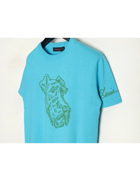 Louis Vuitton Puppy jacquard knit short sleeves,Louis Vuitton T Shirt,Tshirt,Hiqh quality low price,free shipping