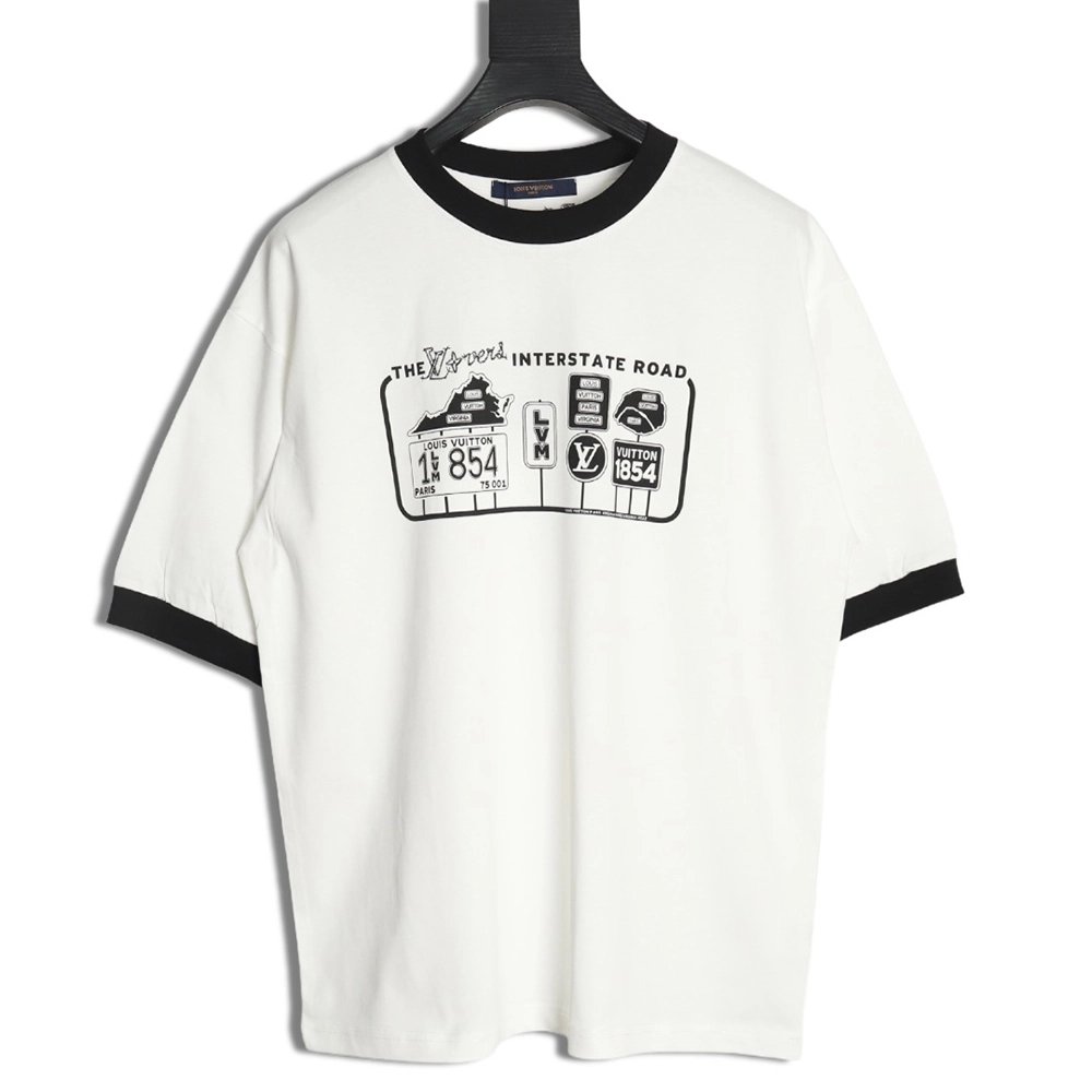 Louis Vuitton letter logo road sign print round neck short sleeves,Louis Vuitton T Shirt,Tshirt,Hiqh quality low price,free ship