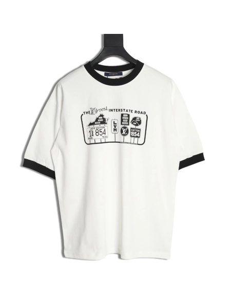 Louis Vuitton letter logo road sign print round neck short sleeves,Louis Vuitton T Shirt,Tshirt,Hiqh quality low price,free ship
