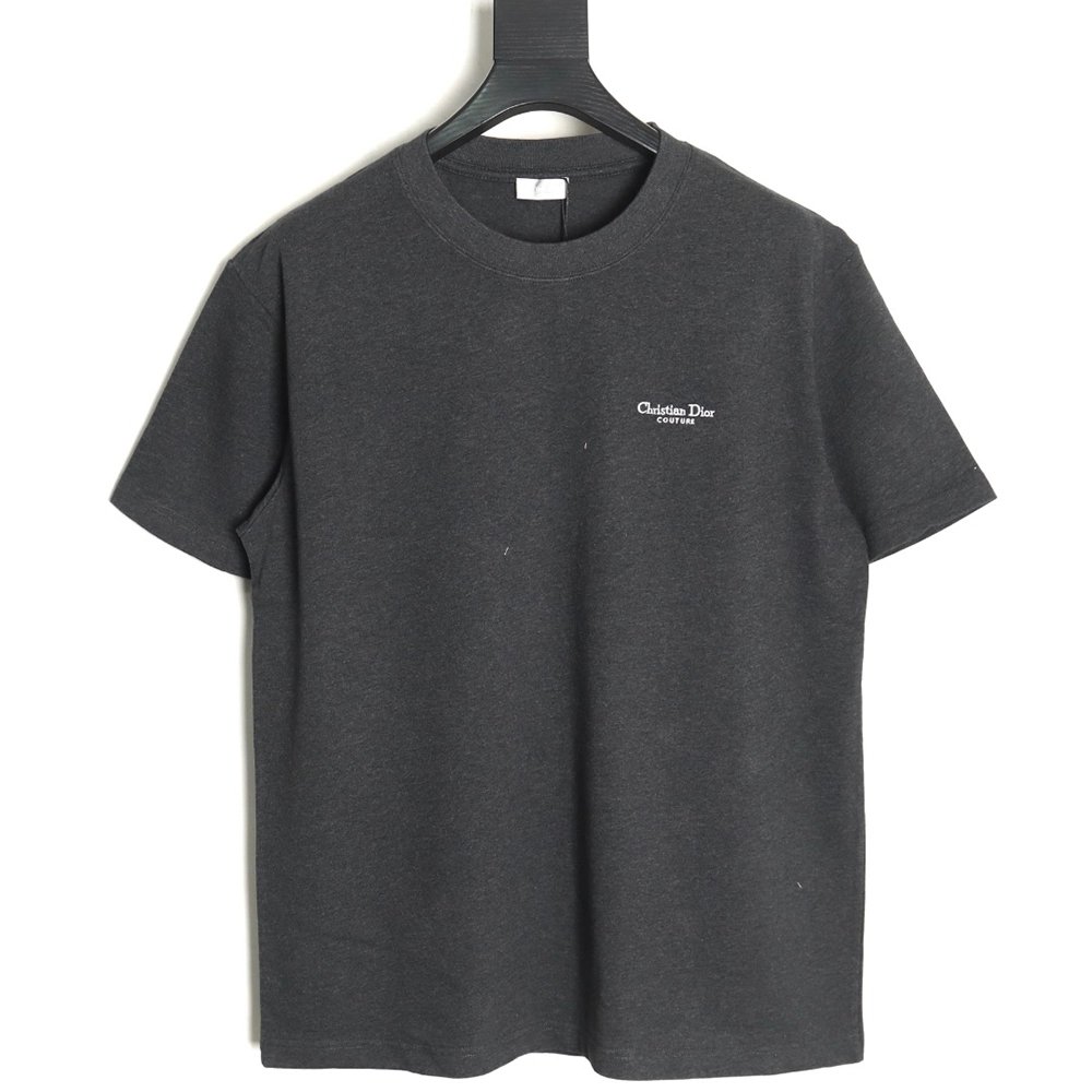 Dior Embroidered Lettering Grey Short Sleeve TShirt,Dior T Shirt,Tshirt,Hiqh quality low price,free shipping