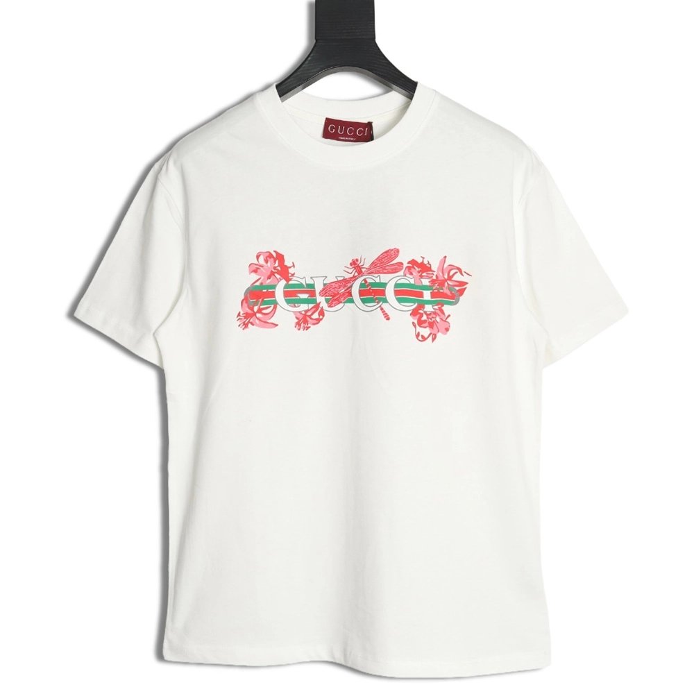 Gucci floral belt print crew neck short sleeves,Gucci T Shirt,Tshirt,Hiqh quality low price,free shipping