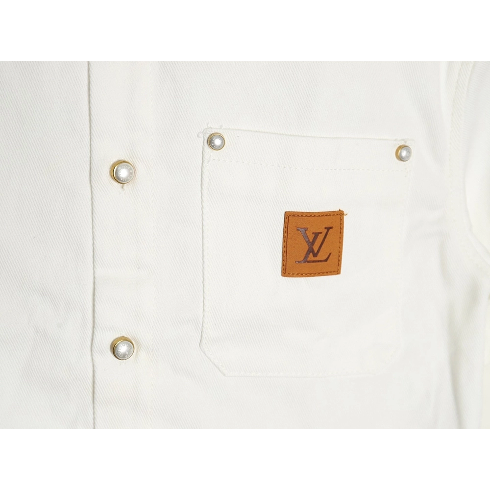 Louis Vuitton leather label pocket short sleeve denim shirt,Louis Vuitton Shirt,Shirt,Hiqh quality low price,free shipping