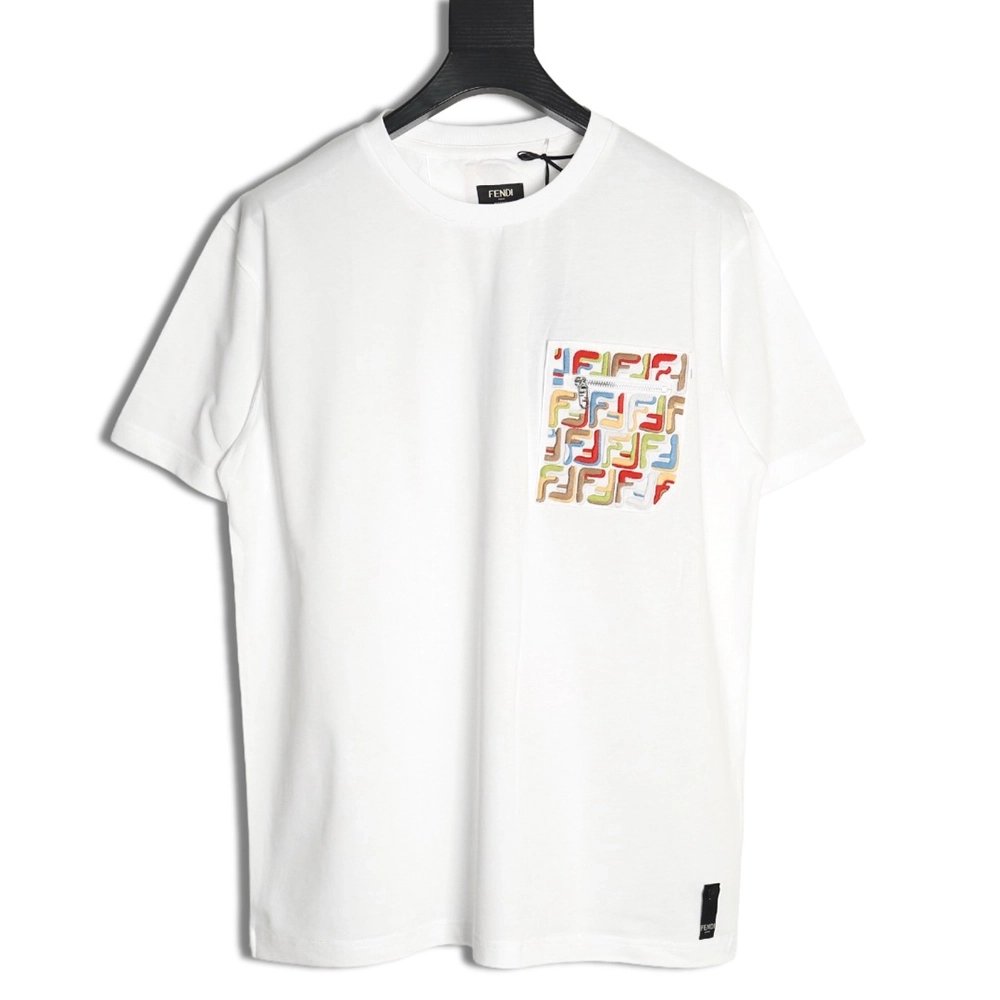 Fendi FF colorful embroidered pocket zipper shortsleeved Tshirt,Fendi T Shirt,Tshirt,Hiqh quality low price,free shipping
