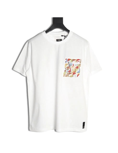 Fendi FF colorful embroidered pocket zipper shortsleeved Tshirt,Fendi T Shirt,Tshirt,Hiqh quality low price,free shipping