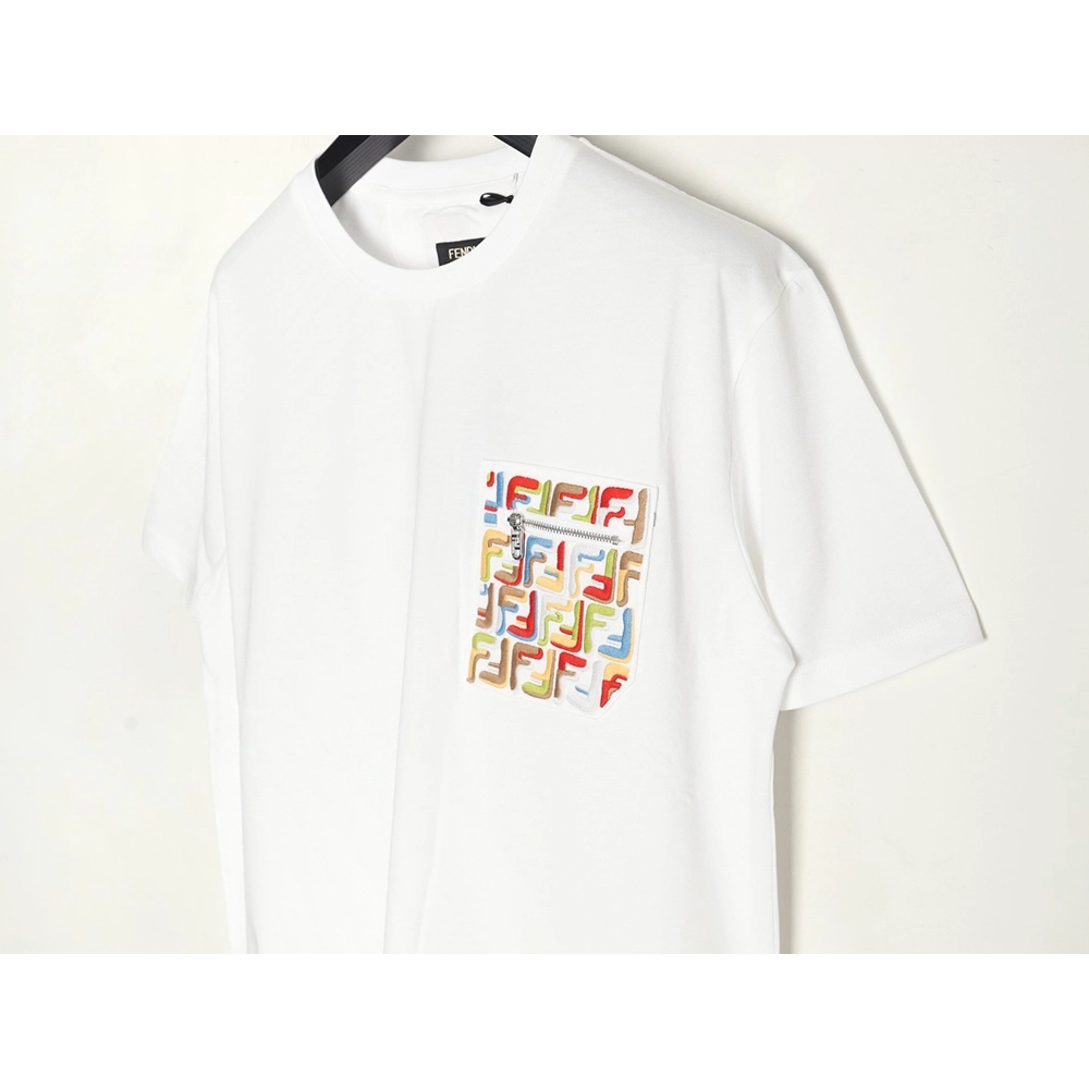 Fendi FF colorful embroidered pocket zipper shortsleeved Tshirt,Fendi T Shirt,Tshirt,Hiqh quality low price,free shipping
