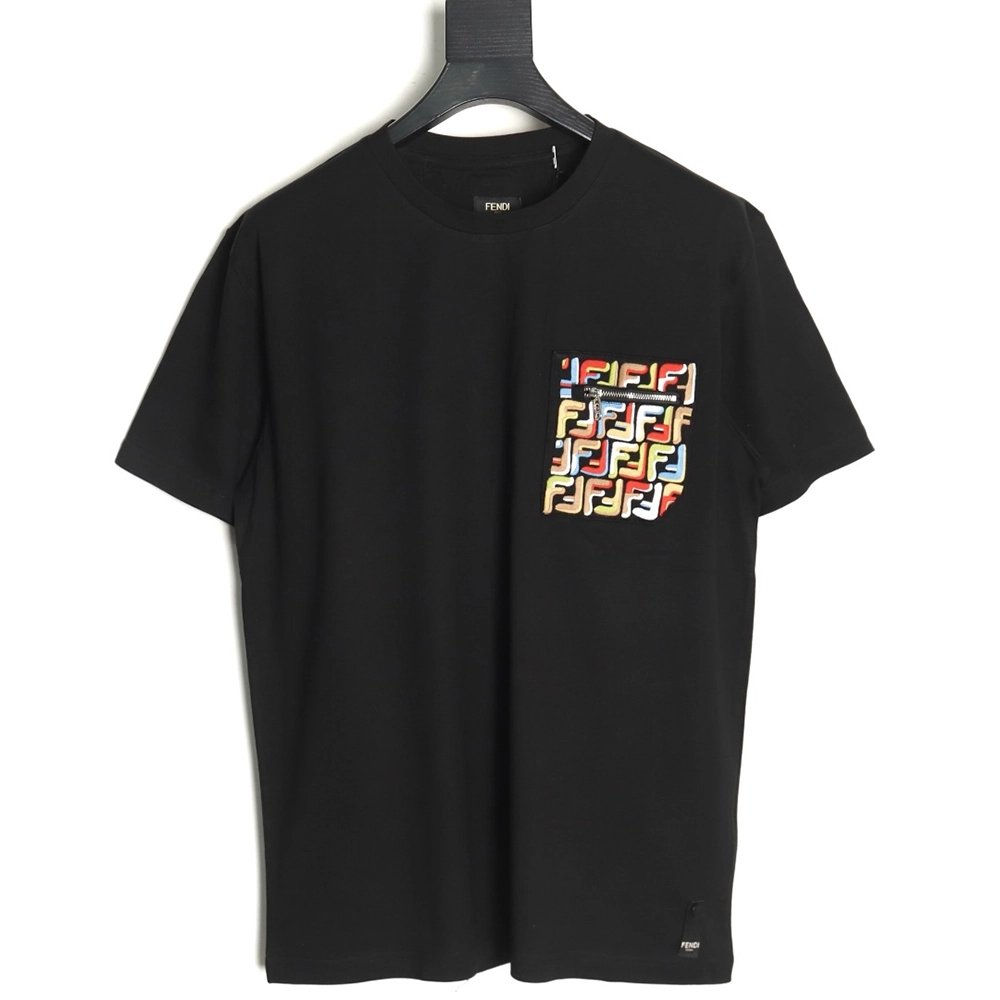 Fendi FF colorful embroidered pocket zipper shortsleeved Tshirt,Fendi T Shirt,Tshirt,Hiqh quality low price,free shipping