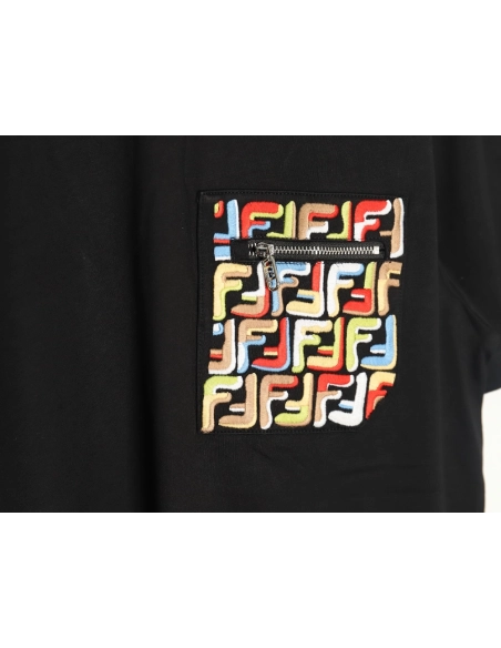 Fendi FF colorful embroidered pocket zipper shortsleeved Tshirt,Fendi T Shirt,Tshirt,Hiqh quality low price,free shipping