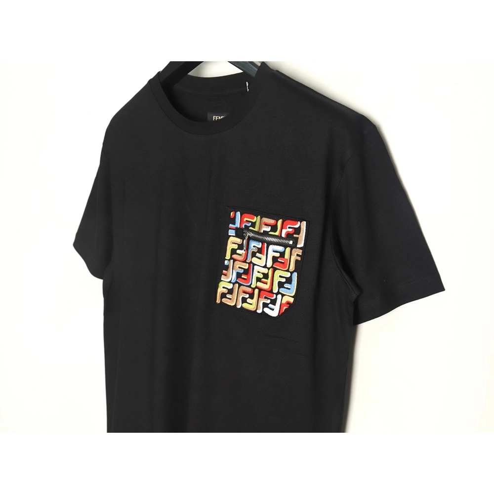 Fendi FF colorful embroidered pocket zipper shortsleeved Tshirt,Fendi T Shirt,Tshirt,Hiqh quality low price,free shipping