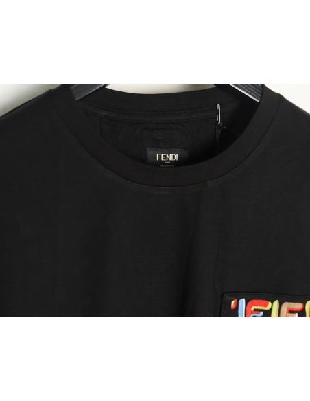 Fendi FF colorful embroidered pocket zipper shortsleeved Tshirt,Fendi T Shirt,Tshirt,Hiqh quality low price,free shipping