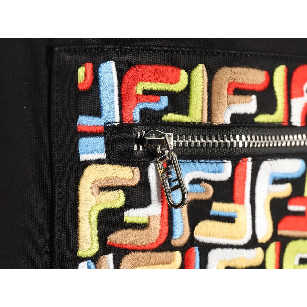 Fendi FF colorful embroidered pocket zipper shortsleeved Tshirt,Fendi T Shirt,Tshirt,Hiqh quality low price,free shipping