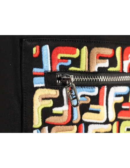 Fendi FF colorful embroidered pocket zipper shortsleeved Tshirt,Fendi T Shirt,Tshirt,Hiqh quality low price,free shipping