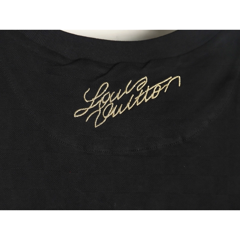 Louis Vuitton Gold Thread Badge Checkerboard Short Sleeves,Louis Vuitton T Shirt,Tshirt,Hiqh quality low price,free shipping