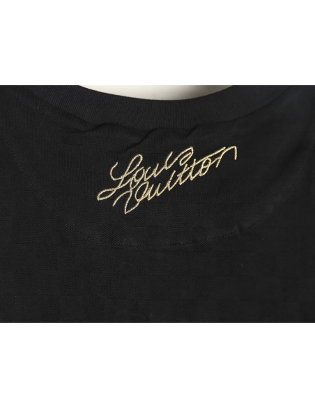 Louis Vuitton Gold Thread Badge Checkerboard Short Sleeves,Louis Vuitton T Shirt,Tshirt,Hiqh quality low price,free shipping