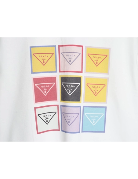 Prada Ninegrid Square Letter Round Neck Short Sleeve,Prada T Shirt,Tshirt,Hiqh quality low price,free shipping