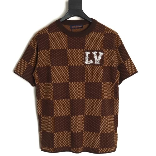 Louis Vuitton Pharrell diamond logo checkerboard knit short-sleeve,Louis Vuitton