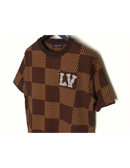 Louis Vuitton Pharrell diamond logo checkerboard knit short-sleeve,Louis Vuitton