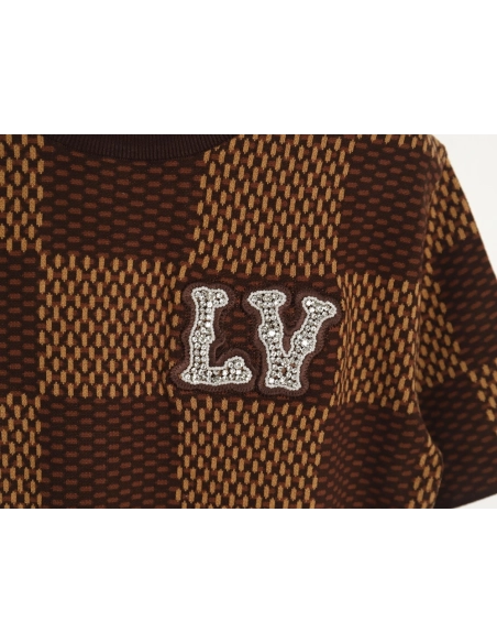 Louis Vuitton Pharrell diamond logo checkerboard knit short-sleeve,Louis Vuitton