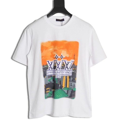 Louis Vuitton World Map Art Print Rhinestone Short Sleeve T-Shirt,Louis Vuitton