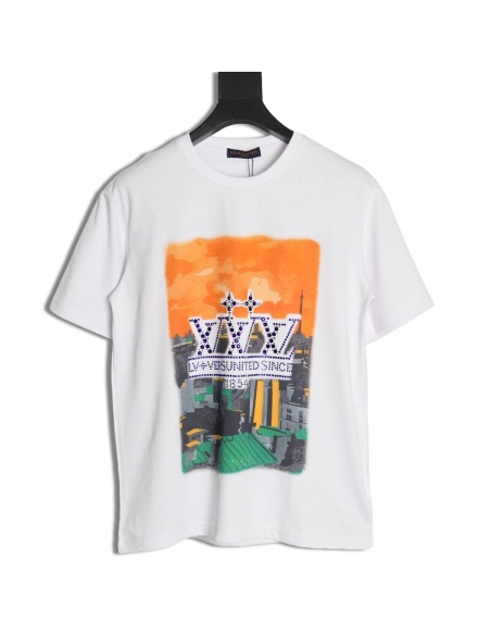 Louis Vuitton World Map Art Print Rhinestone Short Sleeve T-Shirt,Louis Vuitton