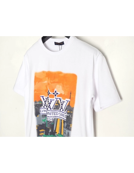 Louis Vuitton World Map Art Print Rhinestone Short Sleeve T-Shirt,Louis Vuitton