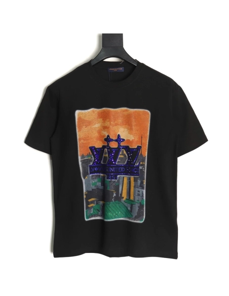 Louis Vuitton World Map Art Print Rhinestone Short Sleeve T-Shirt TSK1,Louis Vuitton