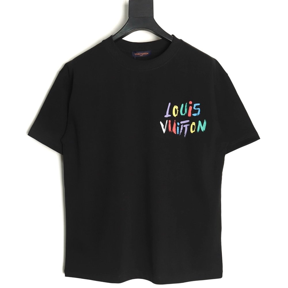 Louis Vuitton hand-painted colorful logo graffiti short-sleeved T-shirt TSK1,Louis Vuitton